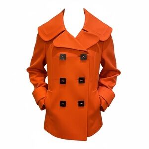 French Connection Vibrant Orange Wool Pea Coat
